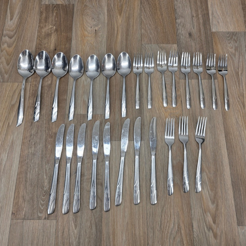 Vtg Thor Stainless USA Flatware 26 Pieces Night Sky Atomic Starburst Pattern MCM